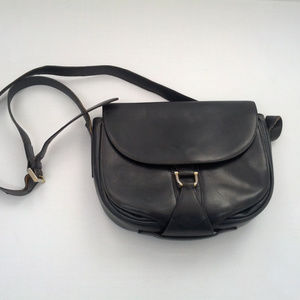 Vintage small blue leather long strap purse bag